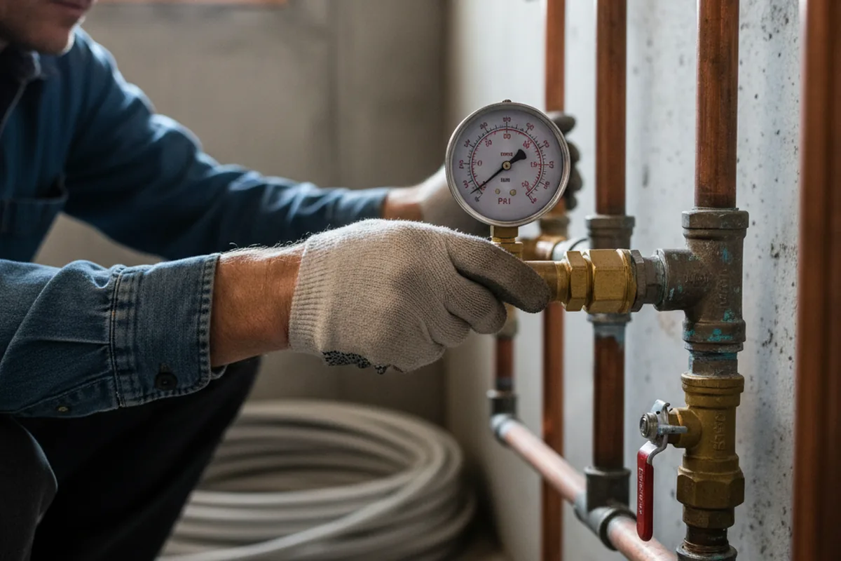 Pressure testing a repaired line during Water Line Repair in Lake Grove